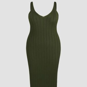 Olive Green Ribbed Dress